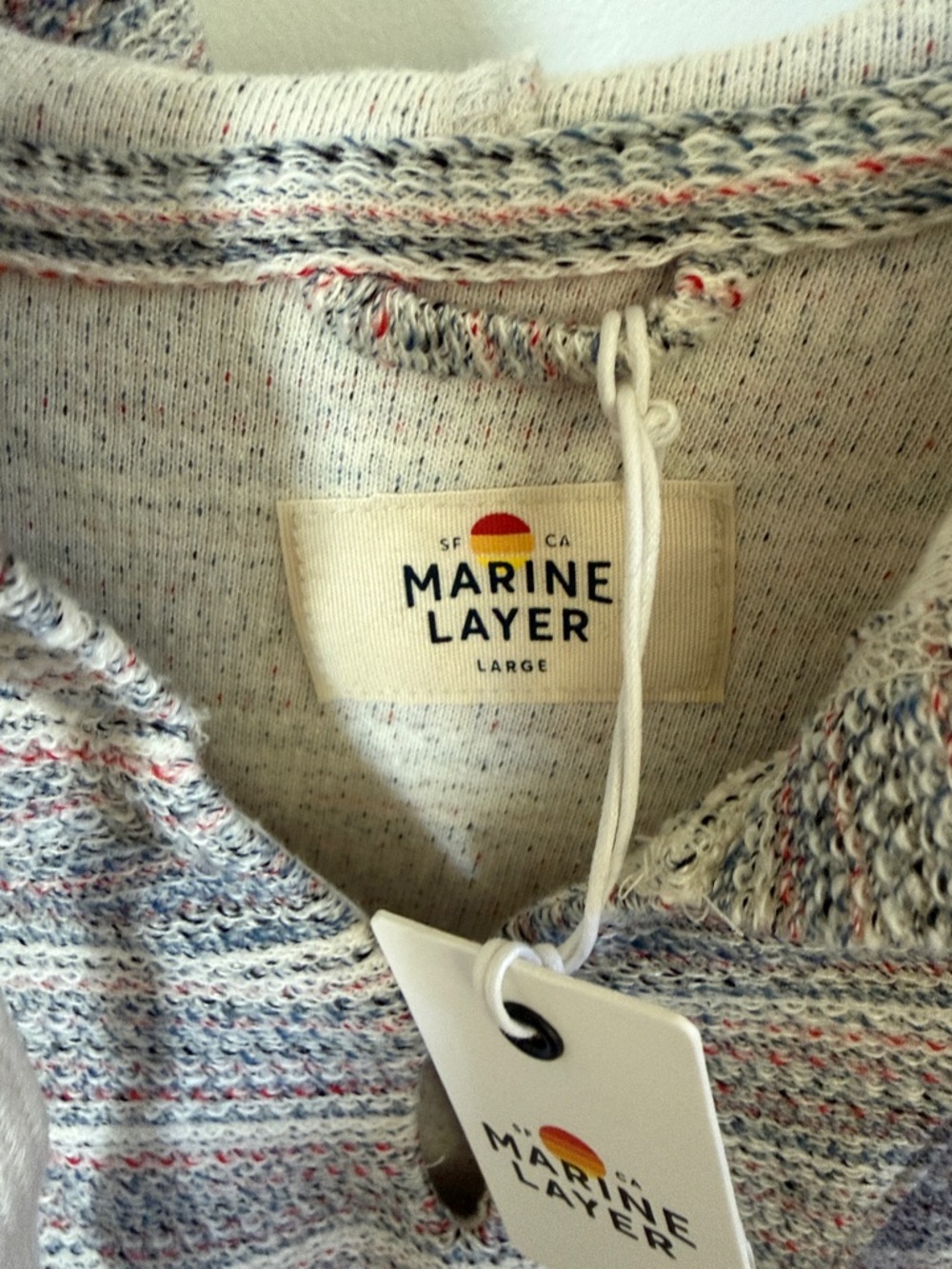 Marine Layer Striped Knit Hoodie in Gray and Cream - Picture 3 of 7